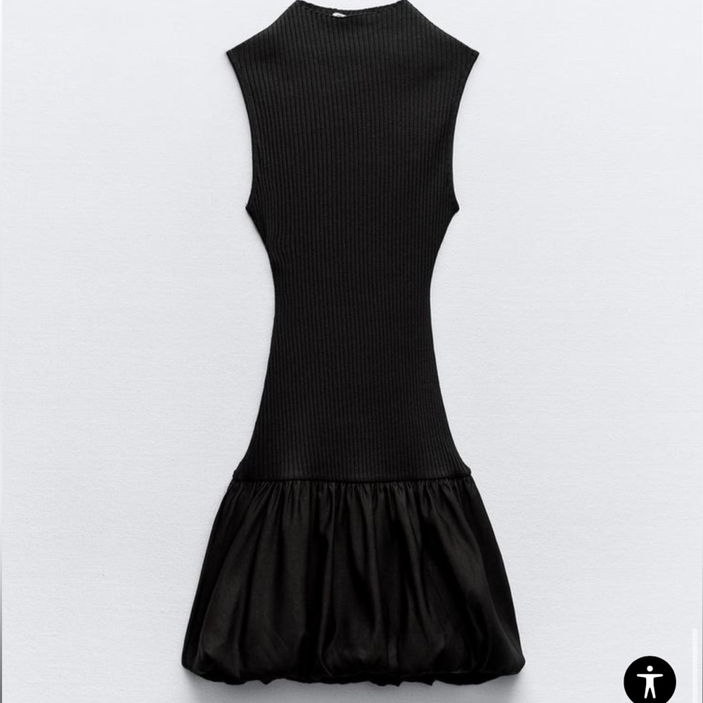 Black ribbed peplum hem tennis mini dress high neck open back - Picture 3 of 7